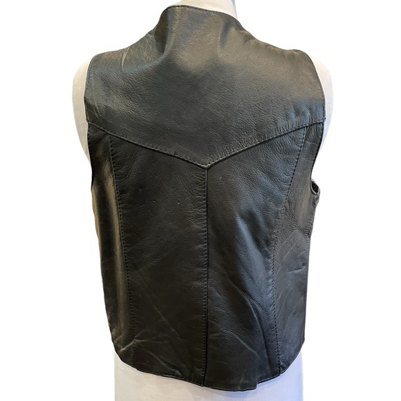 VTG First Genuine Leather Mens Sz 36 Black Leather Snap Motorcycle Vest Patina - Picture 4 of 8